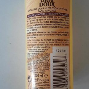 Garnier Ultra Doux Crème de Soin Nutrition Intense sans Rinçage à l'Huile  d'Avocat et Beurre de Karité (Cheveux Très Secs ou Frisés) - 200 ml - INCI  Beauty